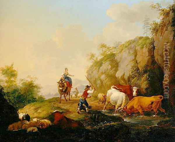 Landscape with Herdsman and Rustics, 1783 Oil Painting - Johann Georg Pforr