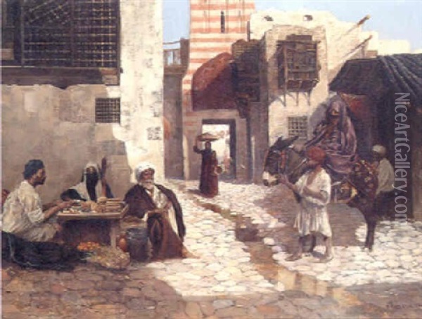 An Arab Street Market Oil Painting - Leopold Alphons Mielich