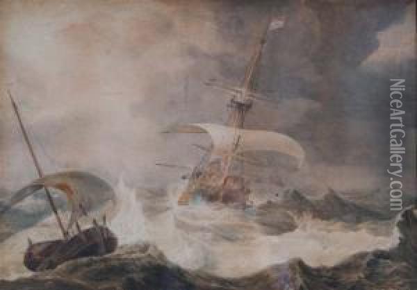 Shipping In Rough Seas Oil Painting - John Christian Schetky