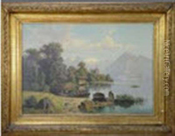 Paysage Lac Et Montagnes Oil Painting - Theodor (Wilhelm T.) Nocken