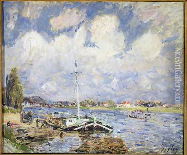 Boats on the Seine, c.1877 Oil Painting - Alfred Sisley
