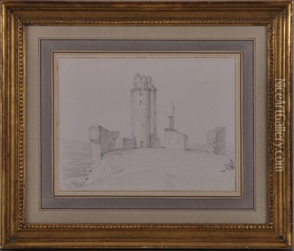 Man Sketching At A Ruinedtower Oil Painting - Louis Lafitte