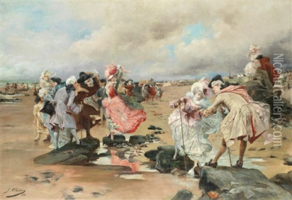 Un Dimanche En Bord De Mer Oil Painting - Georges Jules Victor Clairin