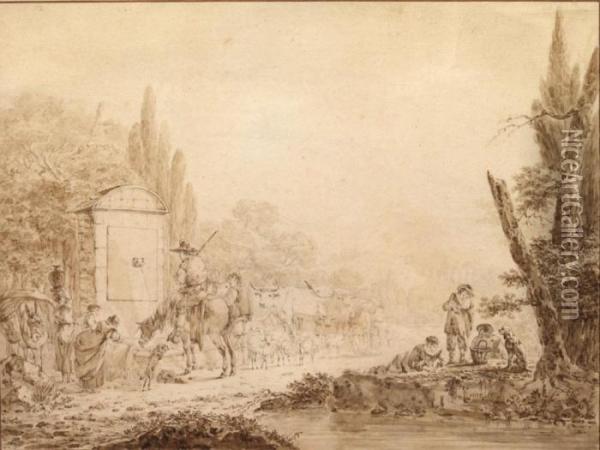 Fontaine Avec Lavandieres, Bergers Et Leur Troupeau Oil Painting - Loutherbourg, Philippe de