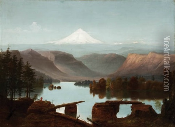 Landscape With Mount Hood In The Background Oil Painting - Cleveland Rockwell