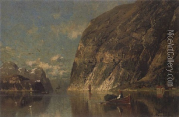 Fjordlandschaft Mit Ruderboot Oil Painting - Adelsteen Normann