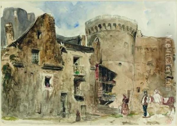 Tour Medievale Et Habitations A Vitre Oil Painting - Paul Huet