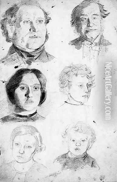 A sheet of head studies drawn by candle light Oil Painting - Walter Howell Deverell