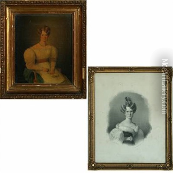 Portrait Of Marie Raffenberg (+ Lithograph Of Same; 2 Works) Oil Painting - Wilhelm Ferdinand Bendz
