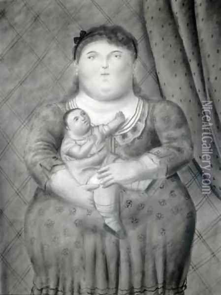 Mother And Baby Madre E Hijo Oil Painting - Fernando Botero