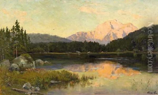 Alp Lake Oil Painting - Oskar Leu