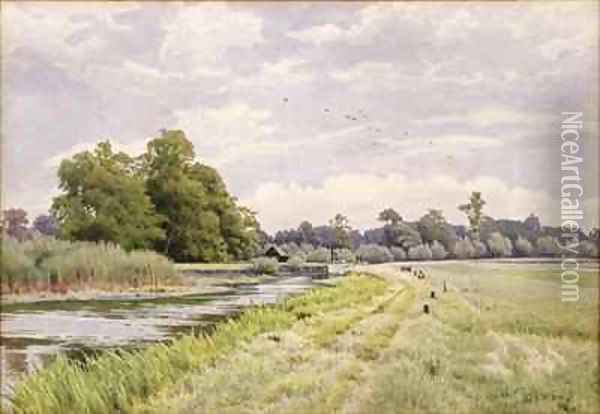 On the River Ouse Hemingford Grey Oil Painting - William Fraser Garden