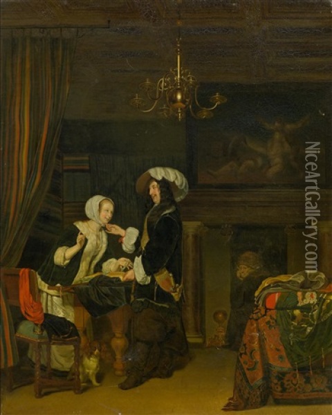Cavalier In A Shop Oil Painting - Frans van Mieris the Elder