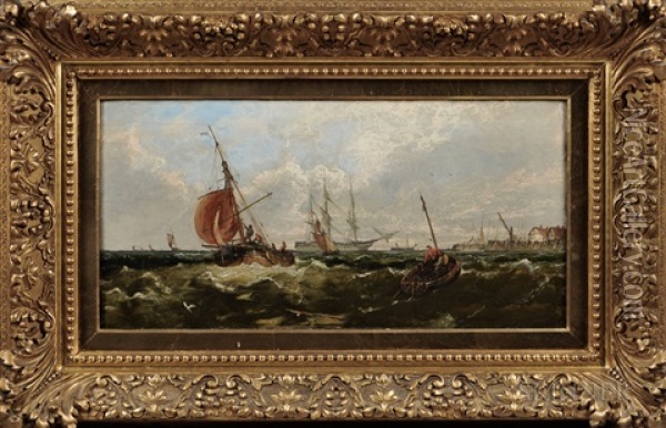 Ships By The Coast Oil Painting - John Callow