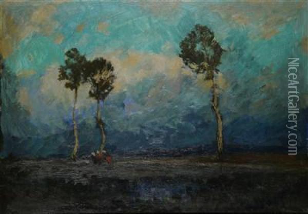 An Early Evening Landscape Oil Painting - Gustav Macoun