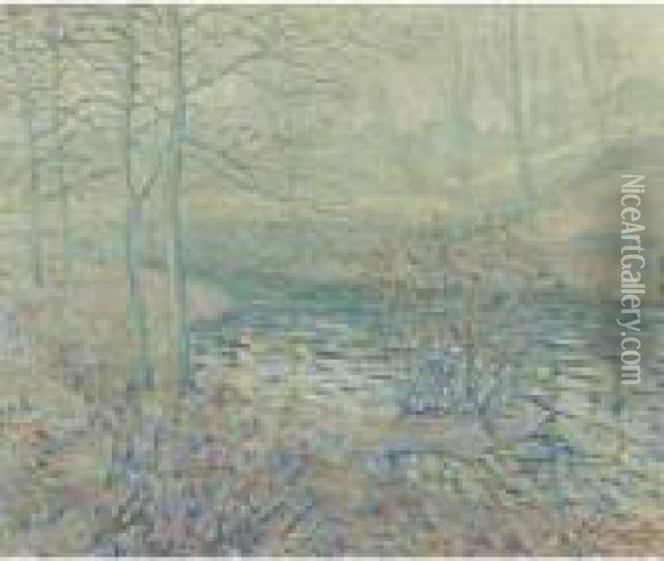 River Landscape Oil Painting - Ernest Lawson