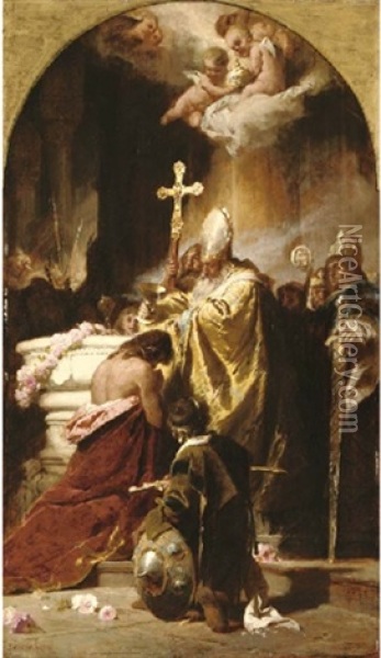 Baptism Of The Vajk Oil Painting - Gyula von (Julius de) Benczur
