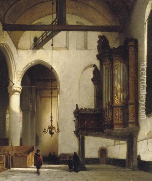 Orgel In De Kerk Te Purmerend: The Church Organ Oil Painting - Johannes Bosboom