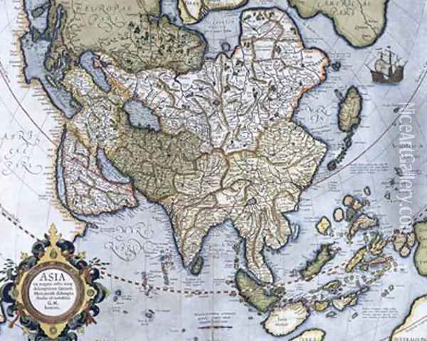 Map of Asia pages 74-75 of Atlas sive Cosmographicae meditationes de fabrica mundi et fabricati figura Oil Painting - Gerard Mercator