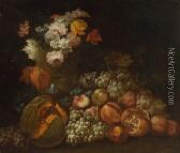 Stillleben Mit Blumen Und
 Fruchten. Oil Painting - Abraham Brueghel