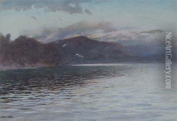 'after Sundown, Babbacombe, Devon' Oil Painting - Arthur Hopkins