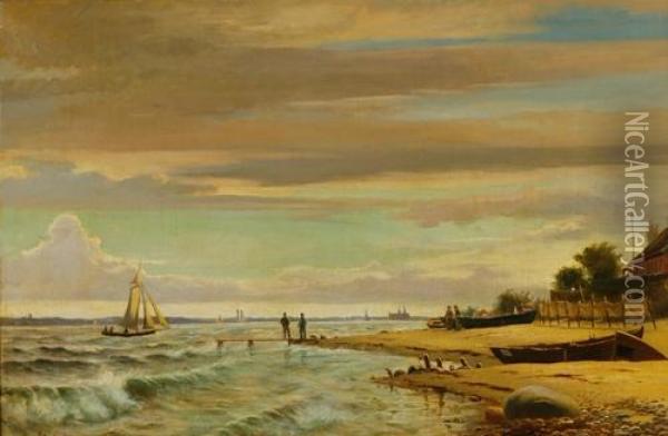 Paesaggio Costiero Tra Helsinger E Kronborg Oil Painting - Christian Blanche