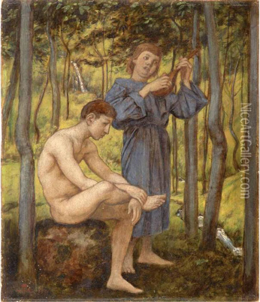 Figures In A Grove Oil Painting - Hans Thoma