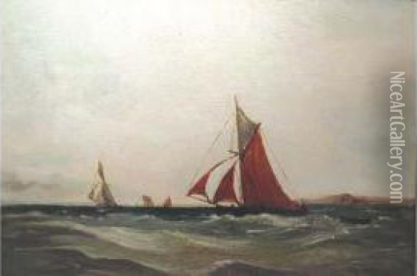 Voiliers Au Large. Oil Painting - Bertha Van Hasselt