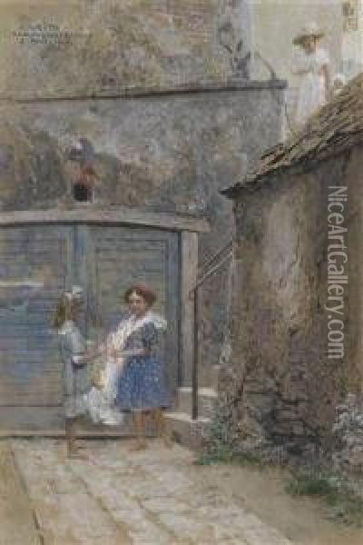 Stairs With A Barefooted Girl Oil Painting - Eduard Veith