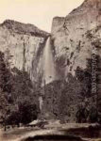 Pohono, Bridal Veil Fall, 940 Feet, Yosemite Oil Painting - Carleton E. Watkins