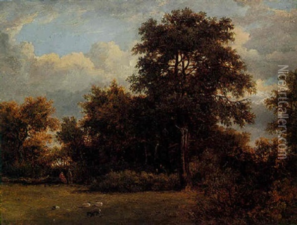 Landscape With Figures Resting Oil Painting - Patrick Nasmyth