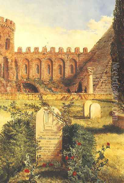 Keats's Grave in the Old Protestant Cemetery at Rome, 1873 Oil Painting - William Bell Scott