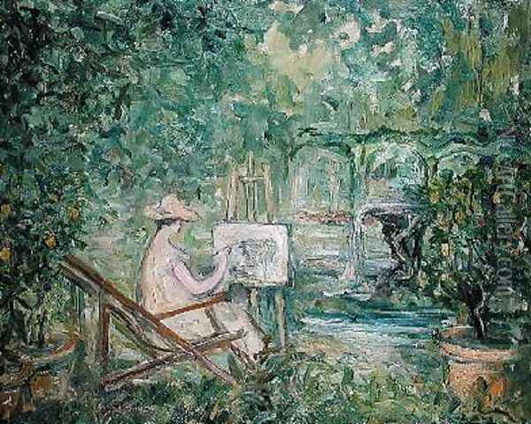Woman Painting in a Landscape Oil Painting - Pierre Laprade