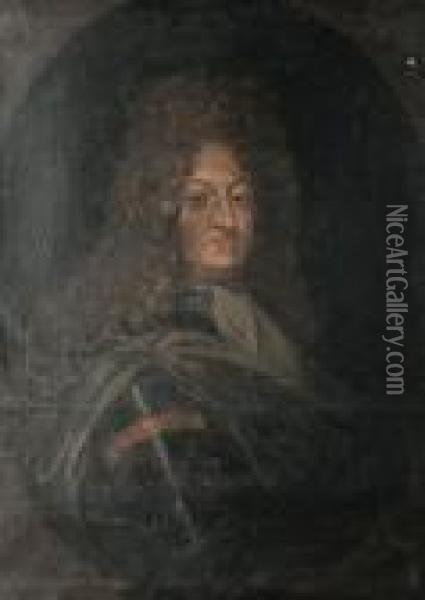 Portrait Of Louis Xiv, Bust-length, Within A Painted Oval Oil Painting - Hyacinthe Rigaud