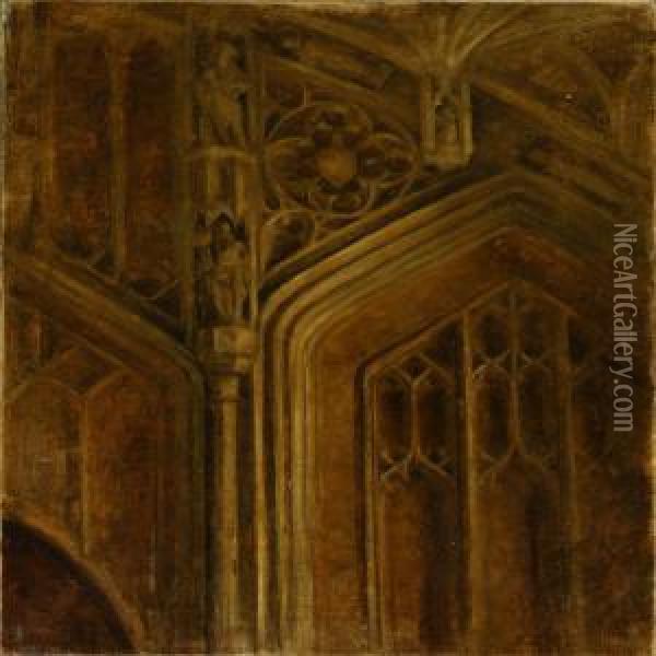 An Interior From A Gothic Cathedral Oil Painting - Svend Hammershoi