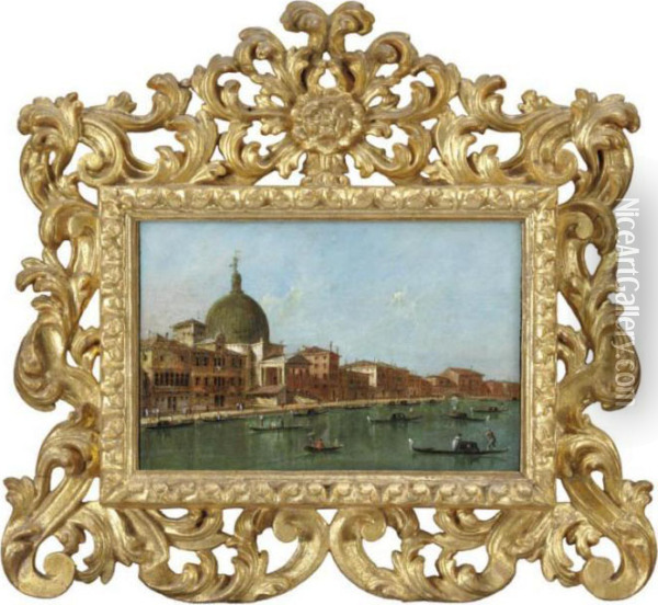 Venezia, Veduta Del Canal Grande Con La Chiesa Di San Simeonepiccolo Oil Painting - Francesco Guardi