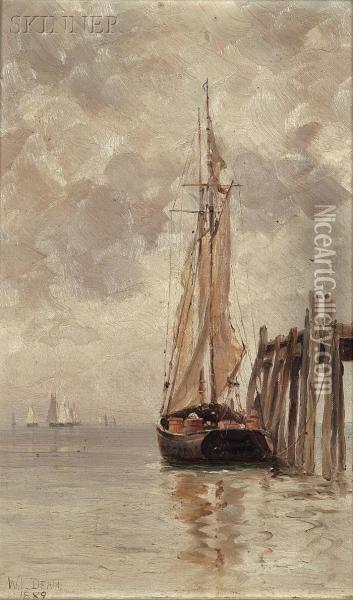 View Of A Boat By A Dock Oil Painting - Walter Lofthouse Dean