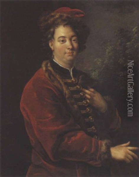 Portrait D'homme A La Veste Rouge Oil Painting - Charles Amedee Philippe van Loo