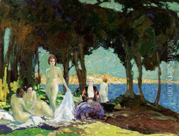 Women Bathing At A Lake Oil Painting - George Elmer Browne