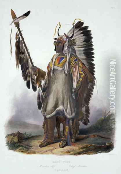 Mato-Tope, a Mandan Chief, plate 13 from Volume 2 of 'Travels in the Interior of North America' 1844 Oil Painting - Karl Bodmer