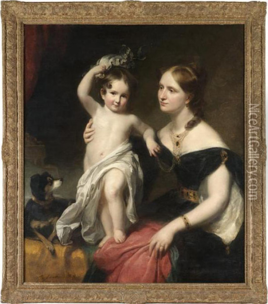 Portrait Of Madame Robinson And Her Son Oil Painting - George Henry Harlow