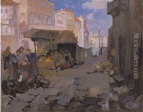 Italian Market Oil Painting - Franz Arthur Bischoff