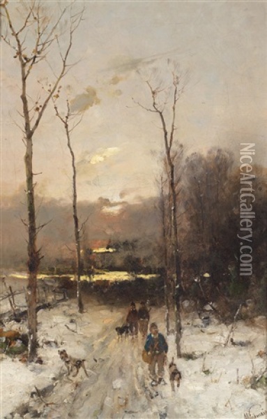 Jager Im Winterwald Oil Painting - Anton Windmaier the Elder