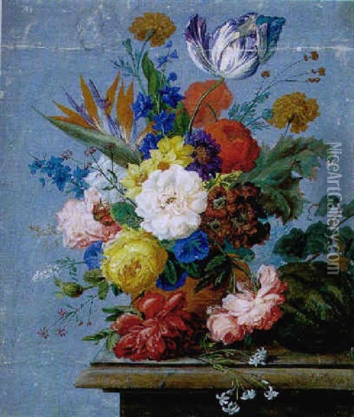 Blumen Und Kurbis Auf Plinthe Oil Painting - Joseph Nigg