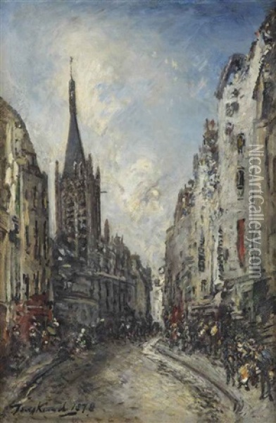 La Rue Saint-jacques Et L'eglise Saint-severin, Paris Oil Painting - Johan Barthold Jongkind