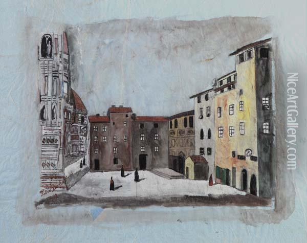 Veduta Laterale Di Piazza Duomo Oil Painting - Fabio Borbottoni