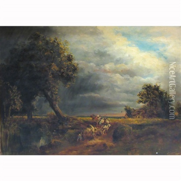 Travelers In A Landscape Oil Painting - John Constable
