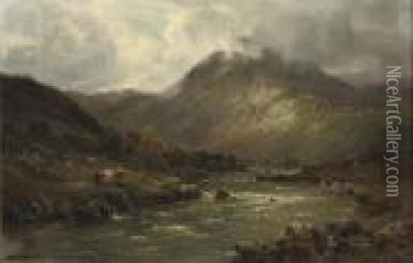 Fishing In The Highlands Oil Painting - Alfred de Breanski