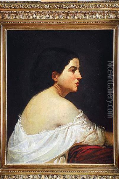 Retrato De Dama De Perfil Oil Painting - Auguste Adolphe Gontier