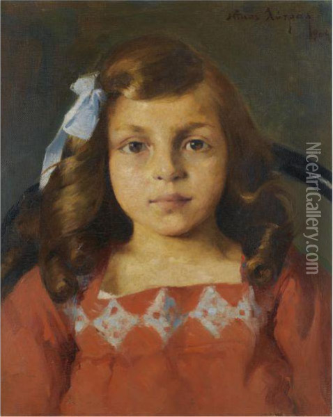 Girl In Red Oil Painting - Nicholaos Lytras